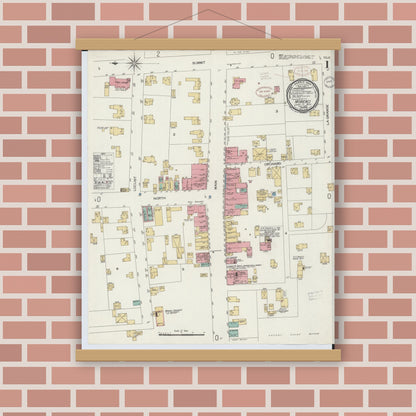 Old map wall art mockup — magnetic wood frame on brick wall — Sanborn Fire Insurance Map from Morenci, Lenawee County, Michigan (1899) - Complete Map Set