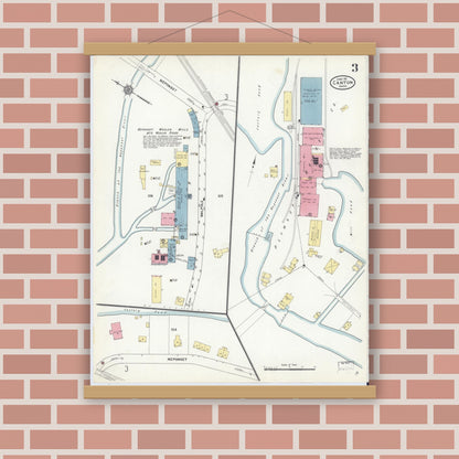 Old map wall art mockup — magnetic wood frame on brick wall — Sanborn Fire Insurance Map from Canton, Norfolk County, Massachusetts (1911), Sheet #0003