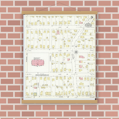 Old map wall art mockup — magnetic wood frame on brick wall — Sanborn Fire Insurance Map from Salem, Columbiana County, Ohio (1909), Sheet #0003