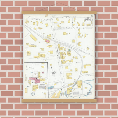 Old map wall art mockup — magnetic wood frame on brick wall — Sanborn Fire Insurance Map from Canton, Norfolk County, Massachusetts (1901), Sheet #0003