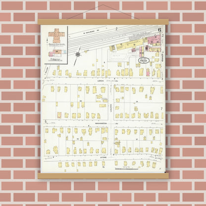 Old map wall art mockup — magnetic wood frame on brick wall — Sanborn Fire Insurance Map from Oneida, Madison County, New York (1909), Sheet #0006