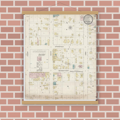 Old map wall art mockup — magnetic wood frame on brick wall — Sanborn Fire Insurance Map from Virginia, Cass County, Illinois (1887) - Complete Map Set