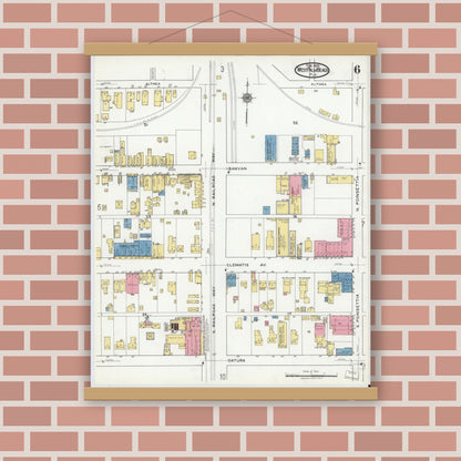 Old map wall art mockup — magnetic wood frame on brick wall — Sanborn Fire Insurance Map from West Palm Beach, Dade County, Florida (1920), Sheet #0006