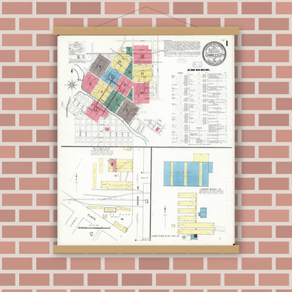 Old map wall art mockup — magnetic wood frame on brick wall — Sanborn Fire Insurance Map from Charles City, Floyd County, Iowa (1909) â€” Complete Set