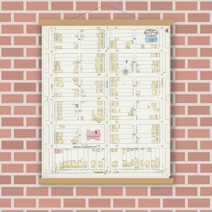 Old map wall art mockup — magnetic wood frame on brick wall — Sanborn Fire Insurance Map from Hazleton, Luzerne County, Pennsylvania (1895), Sheet #0004