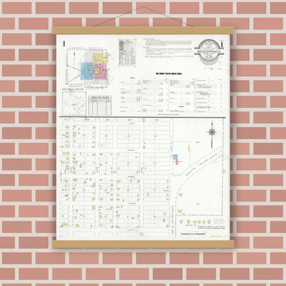 Old map wall art mockup — magnetic wood frame on brick wall — Sanborn Fire Insurance Map from Rocksprings, Edwards County, Texas (1948) - Complete Map Set