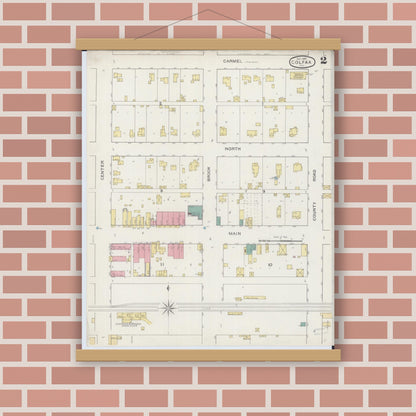 Old map wall art mockup — magnetic wood frame on brick wall — Sanborn Fire Insurance Map from Colfax, McLean County, Illinois (1893), Sheet #0002