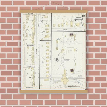 Old map wall art mockup — magnetic wood frame on brick wall — Sanborn Fire Insurance Map from Shenandoah, Schuylkill County, Pennsylvania (1891), Sheet #0010