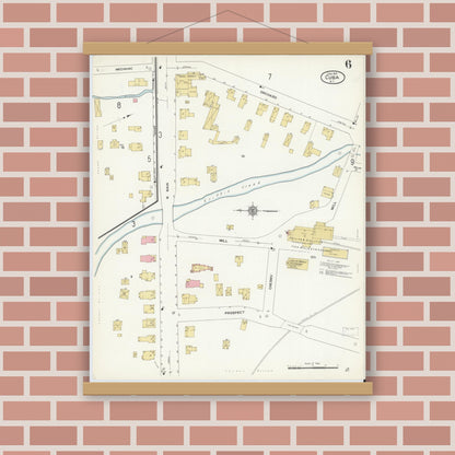 Old map wall art mockup — magnetic wood frame on brick wall — Sanborn Fire Insurance Map from Cuba, Allegany County, New York (1912), Sheet #0006