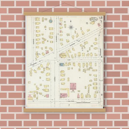 Old map wall art mockup — magnetic wood frame on brick wall — Sanborn Fire Insurance Map from Cortland, Cortland County, New York (1897), Sheet #0003