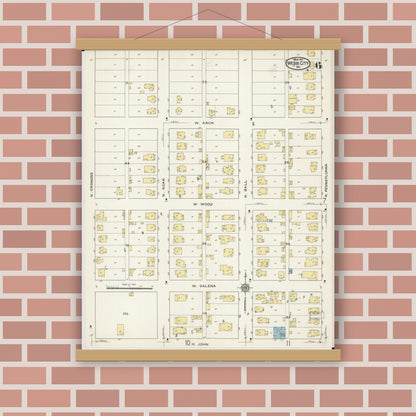 Old map wall art mockup — magnetic wood frame on brick wall — Sanborn Fire Insurance Map from Webb City, Jasper County, Missouri (1915), Sheet #0006