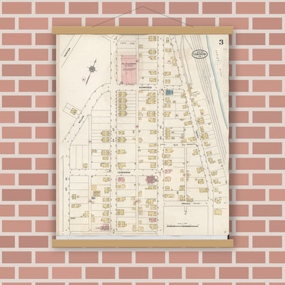 Old map wall art mockup — magnetic wood frame on brick wall — Sanborn Fire Insurance Map from Cementon, Lehigh County, Pennsylvania (1924), Sheet #0003