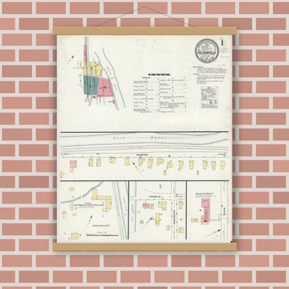 Old map wall art mockup — magnetic wood frame on brick wall — Sanborn Fire Insurance Map from Fultonville, Montgomery County, New York (1912) - Complete Map Set