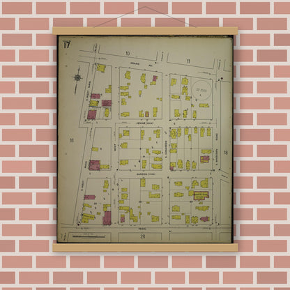 Old map wall art mockup — magnetic wood frame on brick wall — Sanborn Fire Insurance Map from Kenosha, Kenosha County, Wisconsin. (1918), Sheet 21
