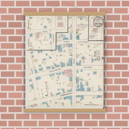 Old map wall art mockup — magnetic wood frame on brick wall — Sanborn Fire Insurance Map from Eagle Pass, Maverick County, Texas (1885), Sheet #0001