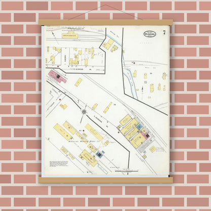 Old map wall art mockup — magnetic wood frame on brick wall — Sanborn Fire Insurance Map from Munising, Alger County, Michigan (1917), Sheet #0007