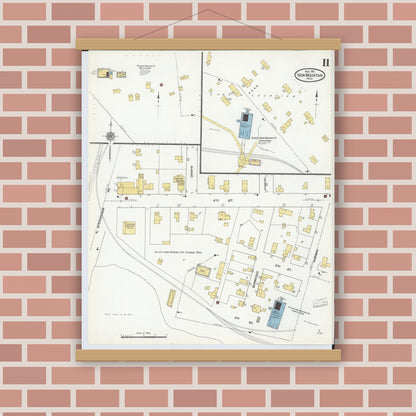Old map wall art mockup — magnetic wood frame on brick wall — Sanborn Fire Insurance Map from Iron Mountain, Dickinson County, Michigan (1911), Sheet #0011