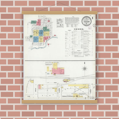 Old map wall art mockup — magnetic wood frame on brick wall — Sanborn Fire Insurance Map from Tipton, Tipton County, Indiana (1902), Sheet #0001