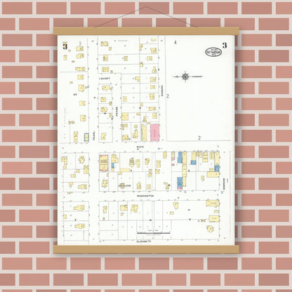 Old map wall art mockup — magnetic wood frame on brick wall — Sanborn Fire Insurance Map from Seymour, Outagamie County, Wisconsin (1923), Sheet #0003