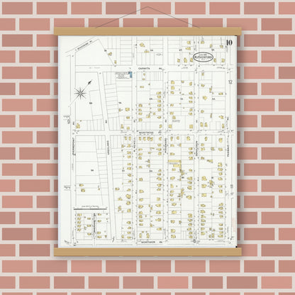 Old map wall art mockup — magnetic wood frame on brick wall — Sanborn Fire Insurance Map from Rutherford, Bergen County, New Jersey (1909), Sheet #0010