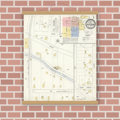 Old map wall art mockup — magnetic wood frame on brick wall — Sanborn Fire Insurance Map from Arroyo Grande, San Luis Obispo County, California (1903), Sheet #0001