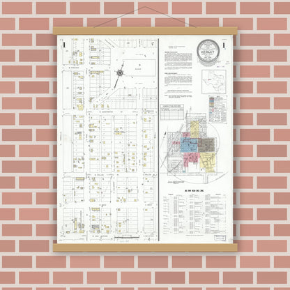 Old map wall art mockup — magnetic wood frame on brick wall — Sanborn Fire Insurance Map from Kermit, Winkler County, Texas (1946), Sheet #0001