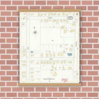 Old map wall art mockup — magnetic wood frame on brick wall — Sanborn Fire Insurance Map from Bath, Steuben County, New York (1909) - Complete Map Set