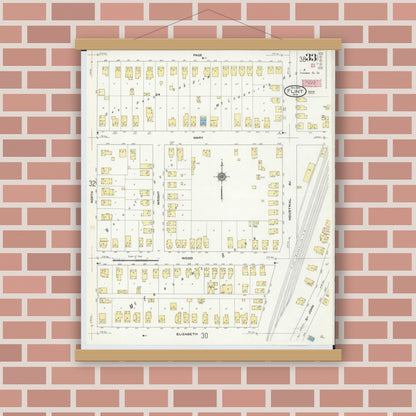 Old map wall art mockup — magnetic wood frame on brick wall — Sanborn Fire Insurance Map from Flint, Genesee County, Michigan (1909), Sheet #0033