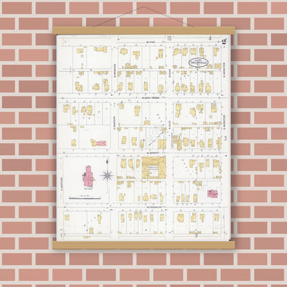 Old map wall art mockup — magnetic wood frame on brick wall — Sanborn Fire Insurance Map from Taylorville, Christian County, Illinois (1906), Sheet #0002