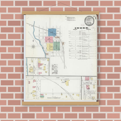 Old map wall art mockup — magnetic wood frame on brick wall — Sanborn Fire Insurance Map from Eaton, Preble County, Ohio (1892) - Complete Map Set