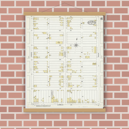 Old map wall art mockup — magnetic wood frame on brick wall — Sanborn Fire Insurance Map from Hazleton, Luzerne County, Pennsylvania (1895), Sheet #0006