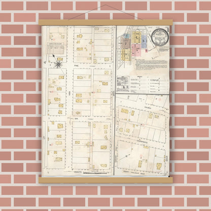 Old map wall art mockup — magnetic wood frame on brick wall — Sanborn Fire Insurance Map from Rocklin, Placer County, California (1941) - Complete Map Set