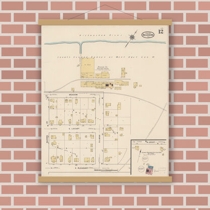 Old map wall art mockup — magnetic wood frame on brick wall — Sanborn Fire Insurance Map from Belvidere, Boone County, Illinois (1922), Sheet #0012