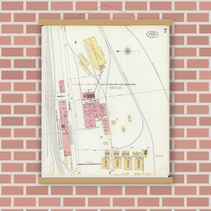 Old map wall art mockup — magnetic wood frame on brick wall — Sanborn Fire Insurance Map from Peru, La Salle County, Illinois (1902), Sheet #0007