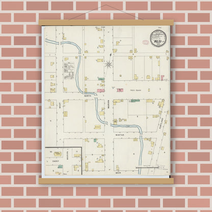 Old map wall art mockup — magnetic wood frame on brick wall — Sanborn Fire Insurance Map from Waldo, Marion County, Ohio (1895), Sheet #0001