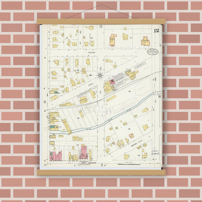 Old map wall art mockup — magnetic wood frame on brick wall — Sanborn Fire Insurance Map from Antigo, Langlade County, Wisconsin (1904), Sheet #0012