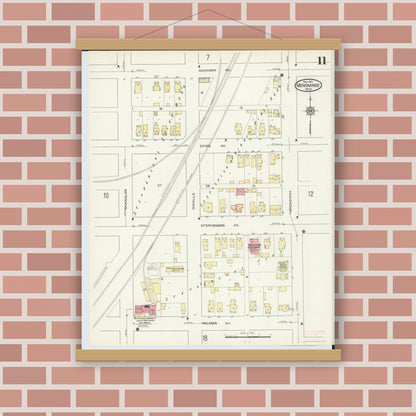 Old map wall art mockup — magnetic wood frame on brick wall — Sanborn Fire Insurance Map from Menominee, Menominee County, Michigan (1913), Sheet #0011