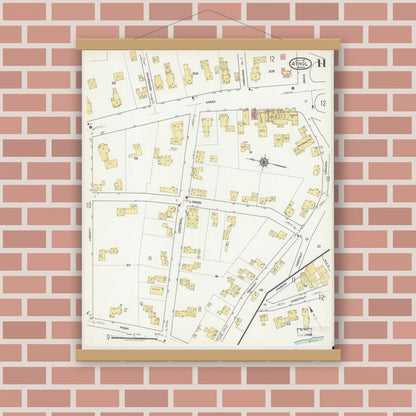 Old map wall art mockup — magnetic wood frame on brick wall — Sanborn Fire Insurance Map from Athol, Worcester County, Massachusetts (1917), Sheet #0011