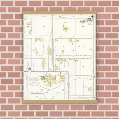 Old map wall art mockup — magnetic wood frame on brick wall — Sanborn Fire Insurance Map from Arcata, Humboldt County, California (1908), Sheet #0004