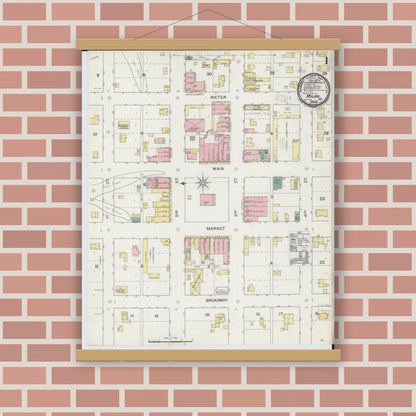 Old map wall art mockup — magnetic wood frame on brick wall — Sanborn Fire Insurance Map from Milan, Sullivan County, Missouri (1893) - Complete Map Set
