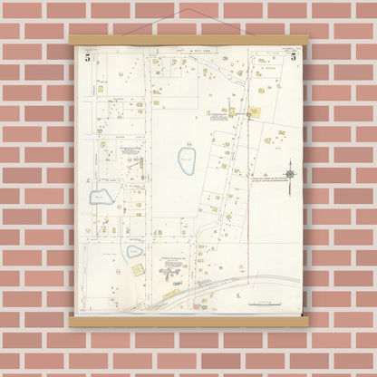 Old map wall art mockup — magnetic wood frame on brick wall — Sanborn Fire Insurance Map from Rockwall, Rockwall County, Texas (1945), Sheet #0005