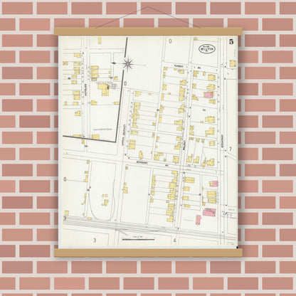 Old map wall art mockup — magnetic wood frame on brick wall — Sanborn Fire Insurance Map from Milton, Northumberland County, Pennsylvania (1901), Sheet #0005