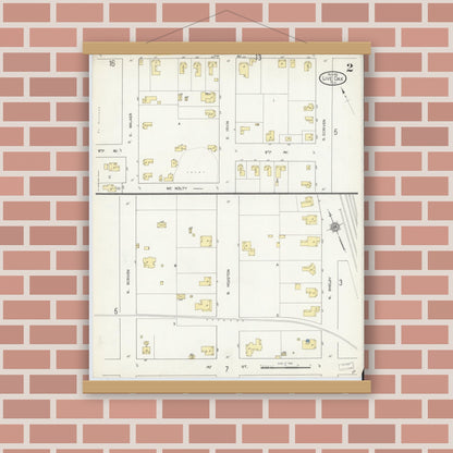 Old map wall art mockup — magnetic wood frame on brick wall — Sanborn Fire Insurance Map from Live Oak, Suwanee County, Florida (1912), Sheet #0002