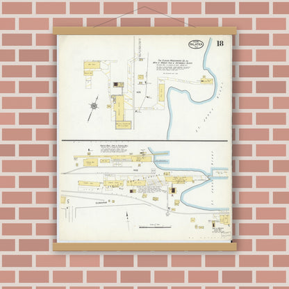 Old map wall art mockup — magnetic wood frame on brick wall — Sanborn Fire Insurance Map from Palatka, Putnam County, Florida (1915), Sheet #0018