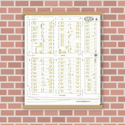 Old map wall art mockup — magnetic wood frame on brick wall — Sanborn Fire Insurance Map from Valley Junction, Polk County, Iowa (1920), Sheet #0008