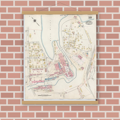 Old map wall art mockup — magnetic wood frame on brick wall — Sanborn Fire Insurance Map from Ware, Hampshire County, Massachusetts (1946), Sheet #0010
