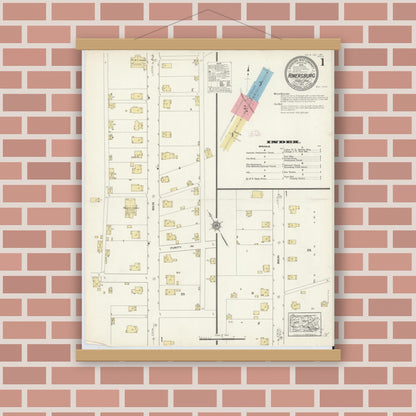 Old map wall art mockup — magnetic wood frame on brick wall — Sanborn Fire Insurance Map from Rimersburg, Clarion County, Pennsylvania (1912) - Complete Map Set