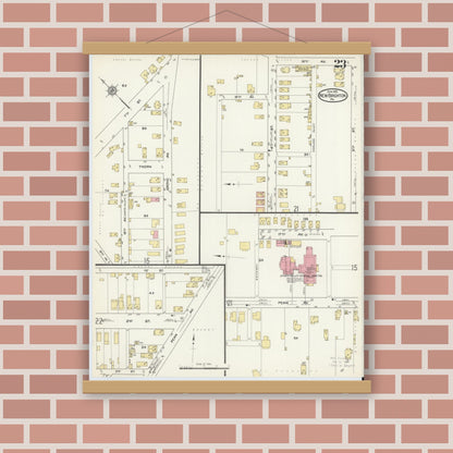 Old map wall art mockup — magnetic wood frame on brick wall — Sanborn Fire Insurance Map from New Brighton, Beaver County, Pennsylvania (1913), Sheet #0023