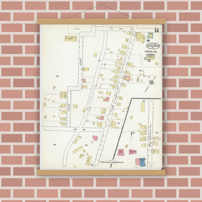Old map wall art mockup — magnetic wood frame on brick wall — Sanborn Fire Insurance Map from Selins Grove, Snyder County, Pennsylvania (1921), Sheet #0014