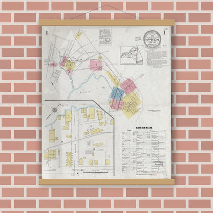 Old map wall art mockup — magnetic wood frame on brick wall — Sanborn Fire Insurance Map from Tupper Lake, Franklin County, New York (1927) - Complete Map Set
